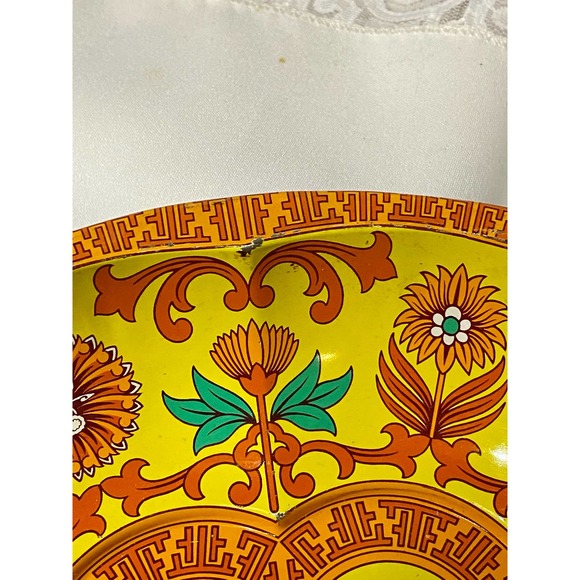Vintage 1971 Daher Decorated Ware Orange Floral Tin Round Tray Made in England - Picture 6 of 8